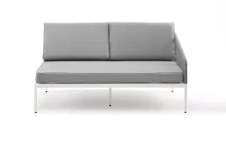 "Канны" левый модуль плетеный из роупа, каркас алюминий белый шагрень, роуп светло-серый круглый, ткань светло-серая