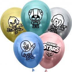 Шар (12""/30 см) Brawl Stars, Герои, дизайн №2, Ассорти, хром, 2 ст, 25 шт.