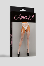 Эффектные чулки с поясом и рисунком-ёлочкой (Размер: S-M-L) (Цвет: белый)