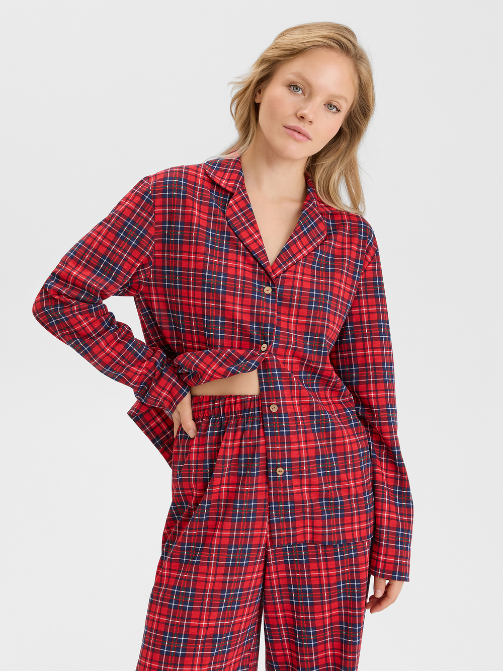 Хлопковая пижама в красную клетку - S размер