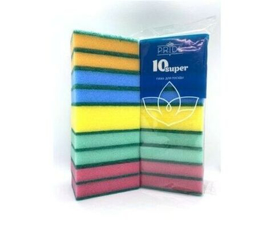 Губка для мытья посуды 10 шт 100х65х25 мм "Супер"