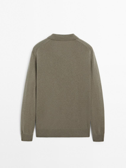 Massimo Dutti Свитер из 100% кашемира с воротником-поло, светлый хаки