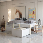 Кровать детская 160х80, Ами, односпальная, массив сосны, ЛДСП, цвет белый/натуральная сосна, Dipriz