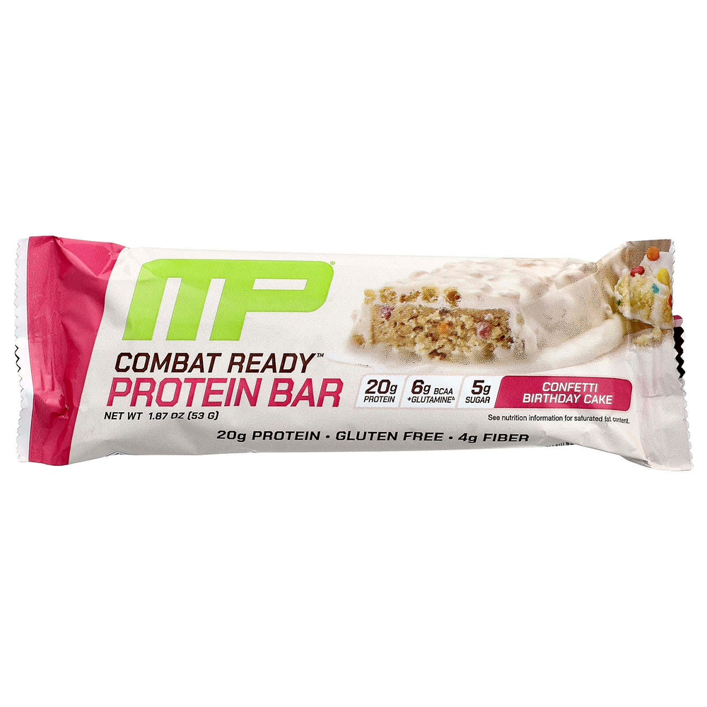 MusclePharm, Протеиновый батончик Combat Ready ™, праздничный торт с конфетти, 4 батончика по 53 г (1,87 унции)