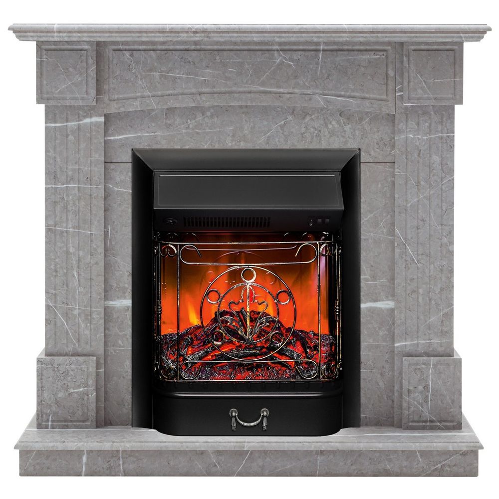 Электрокамин RealFlame Andrea STD GR цвет мрамор серый с очагом Majestic Lux Black