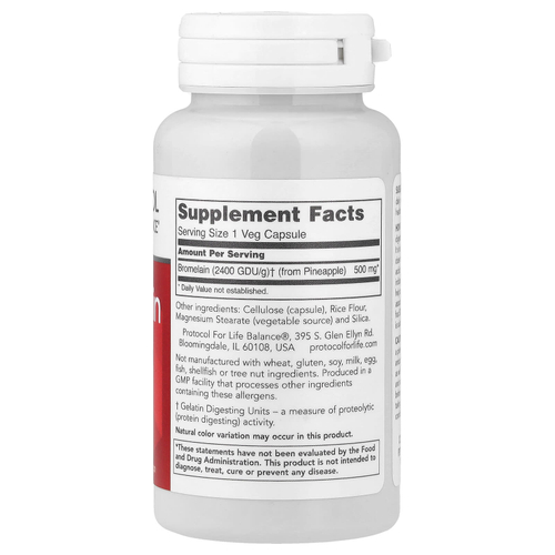 Protocol for Life Balance, бромелаин, 500 мг, 90 растительных капсул