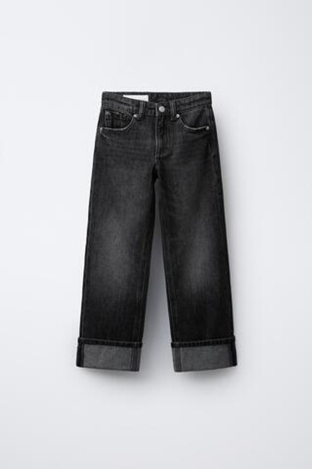 ZARA ПРЯМЫЕ ДЖИНСЫ С ОТВОРОТАМИ СНИЗУ, ЧЕРНЫЙ