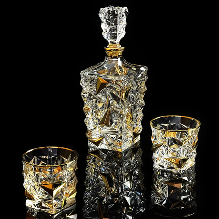Migliore De Luxe Набор для виски Monte Cristo: графин + 2 стакана, хрусталь, декор золото 24К