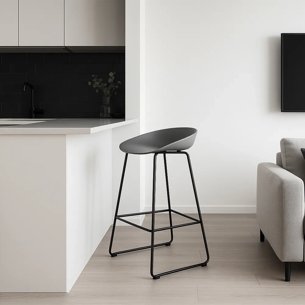 Стул полубарный Neo серый с чёрными ножками