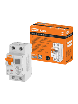 АВДТ 64 2Р(1Р+N) C50 100мА тип А защита 265В - Автоматический Выключатель Дифференциального тока TDM