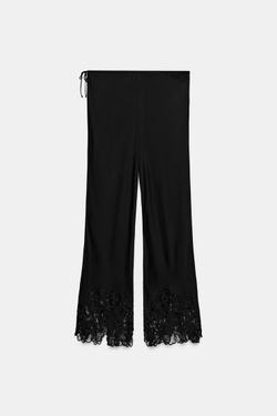 ZARA АТЛАСНЫЕ БРЮКИ С ВЫШИВКОЙ — ZW COLLECTION, ЧЕРНЫЙ
