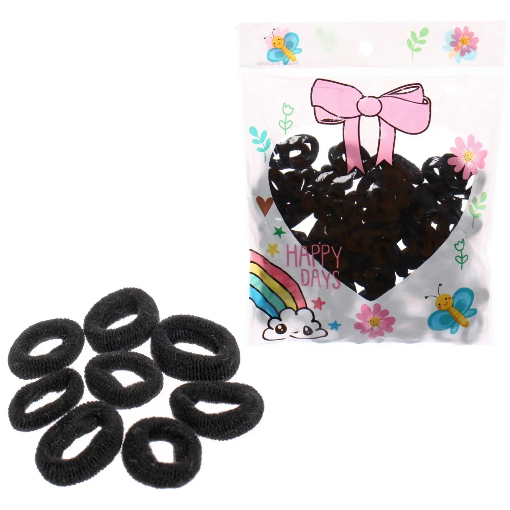 Резинки для волос 80шт «МИНДАЛЬ», цвет черный, d-2см