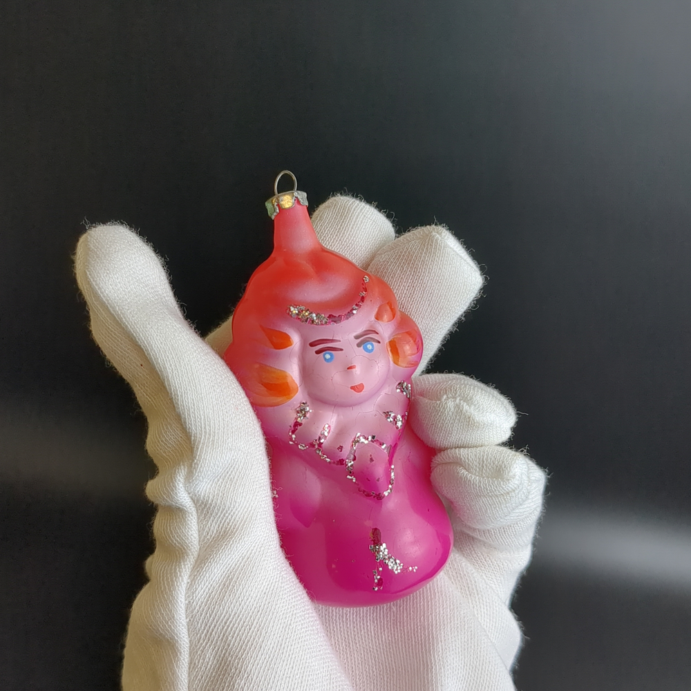 Ёлочная игрушка "Фея" из набора "Хрустальный башмачок", стекло, подвесная, ручная роспись, винтаж 1970-1980 гг