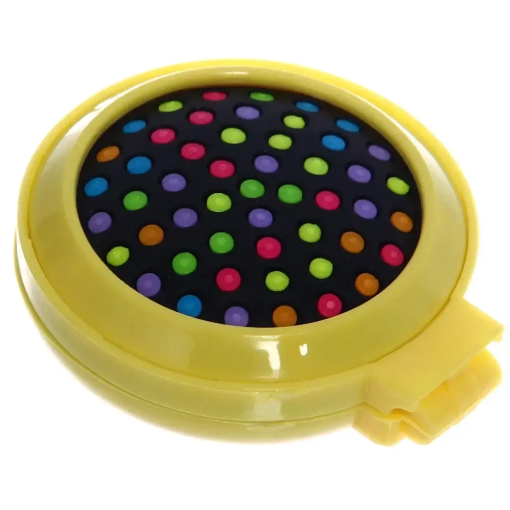 Расческа массажная складная с зеркалом, круглая, разноцветные зубья, d-6,5см.