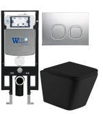 Унитаз подвесной WeltWasser AMBERG 497 + GELBACH 043 MT-BL + AMBERG RD-CR черный матовый, безободковый, с крышкой микролифт, слив-торнадо, с инсталляцией и кнопкой хром глянцевый