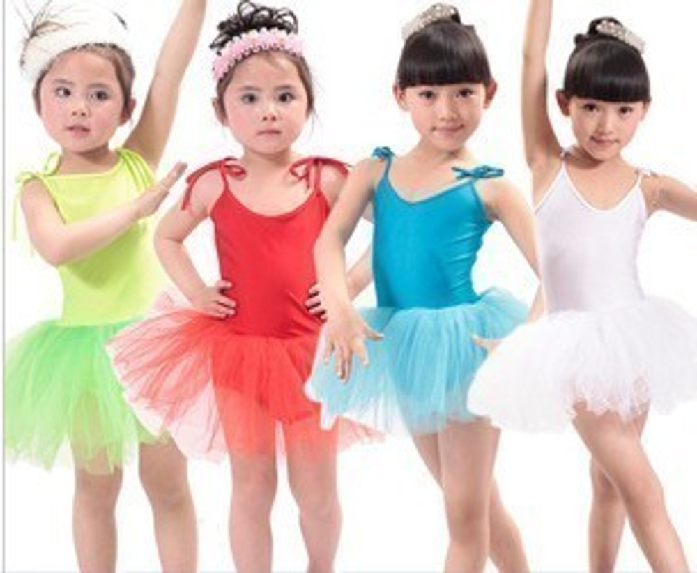 Купальник детский гимнастический на бретелях с юбкой-пачкой