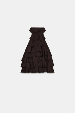 ZARA ТОП ИЗ ЖОРЖЕТА С ГОРЛОВИНОЙ ХАЛТЕР, ТЕМНО-КОРИЧНЕВЫЙ