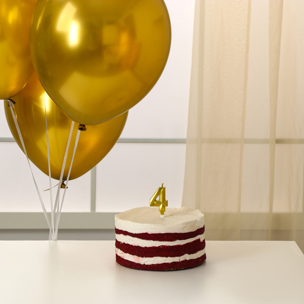 Свеча для торта цифра золотая 4 + воздушные шары, 5шт