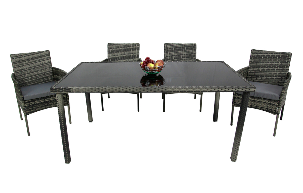 Набор мебели Нестор арт.SFS012-1 серый, серый 3 уп. (стол + 4 стула ротанг серый, подушки серые) "Garden story"