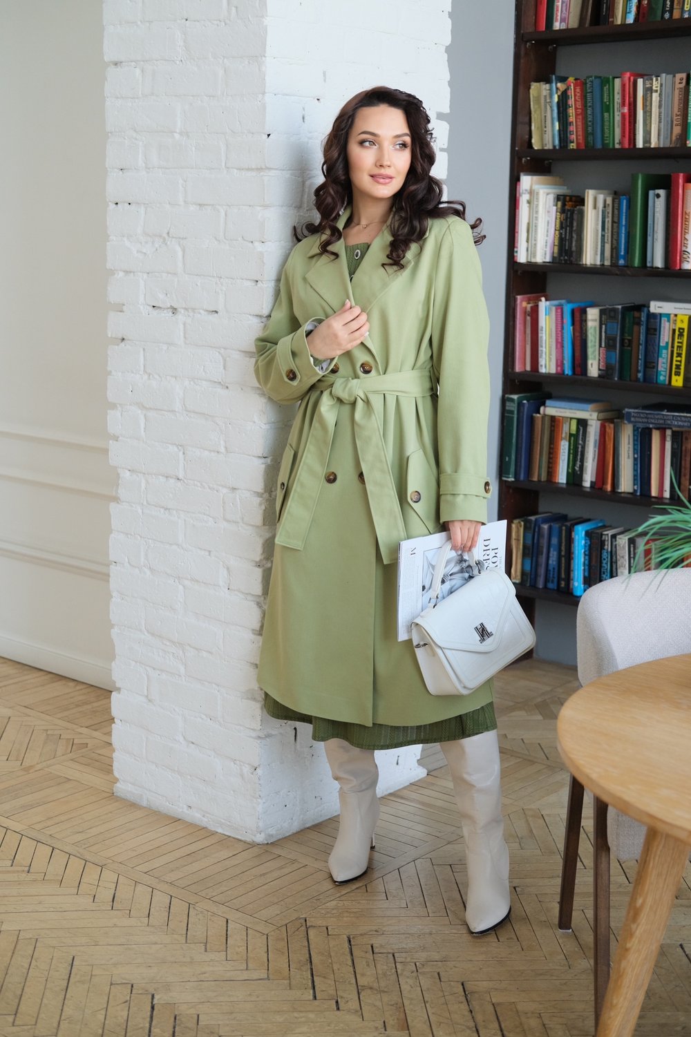 Тренч оливковый из хлопка