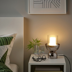 IKEA ACKJA  (ИКЕА АСКЙА)  -  / MOLNART Настольная лампа с лампой накаливания, никель/цилиндр в полоску