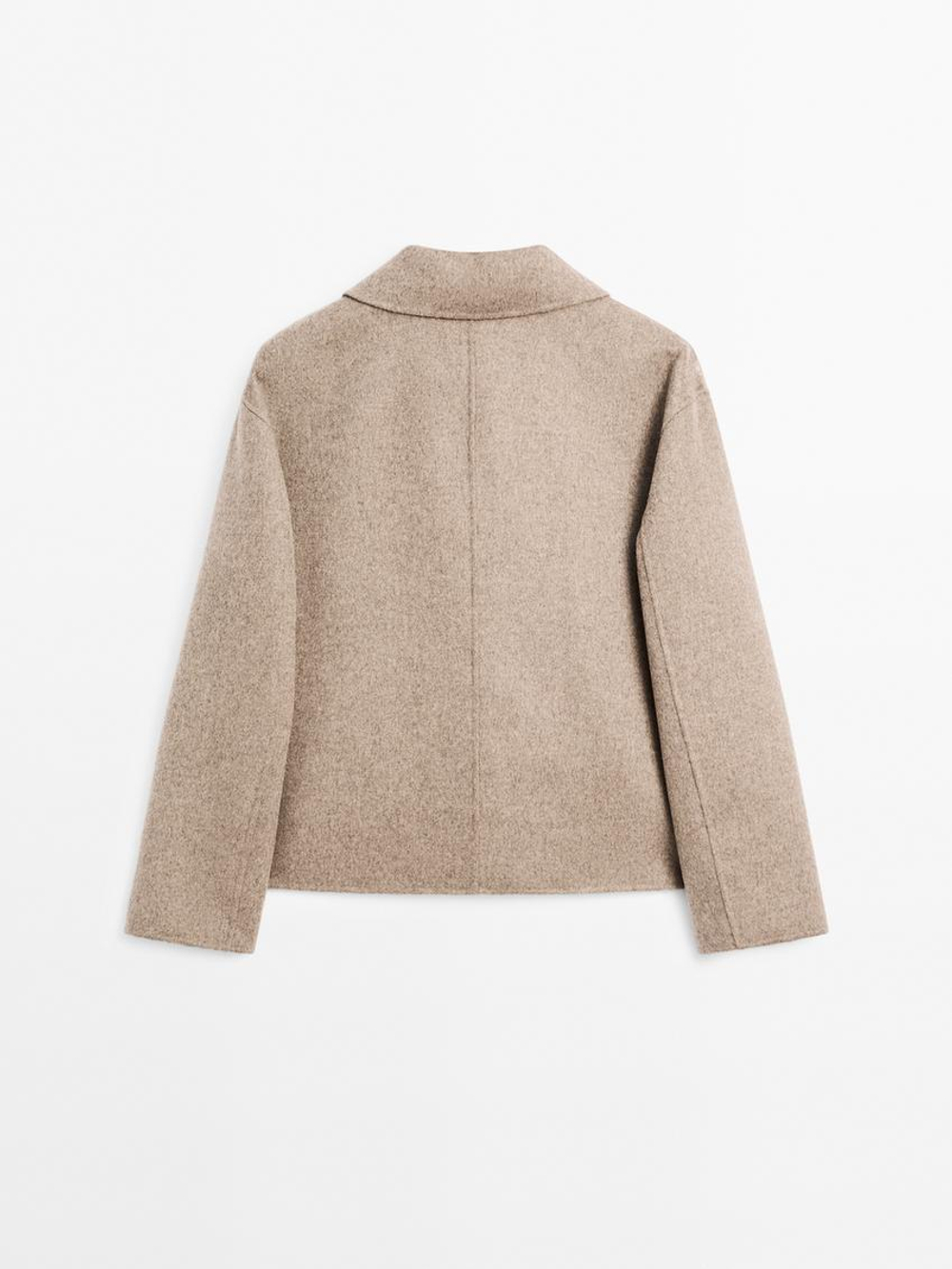 Massimo Dutti Короткое пальто из смесовой шерсти с пуговицами, цвет верблюжьей шерсти