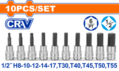 Набор торцевых головок с битами 1/2" 10 шт WADFOW WST1412