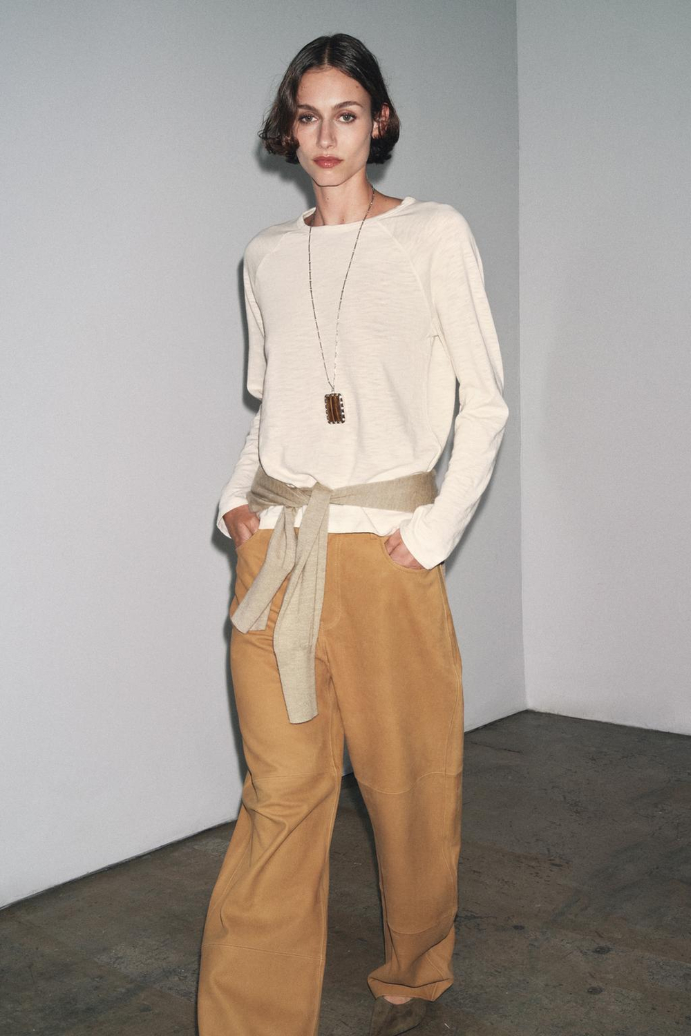 ZARA ХЛОПКОВАЯ ФУТБОЛКА РЕГЛАН, ПЕСОЧНЫЙ МЕЛАНЖ