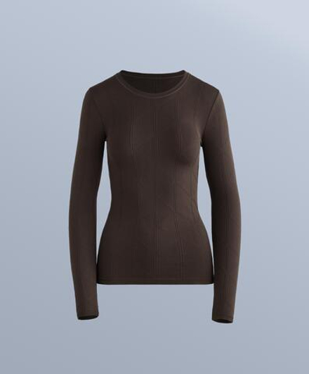 Oysho Термофутболка с жаккардовым узором seamless base layer, темно-коричневый