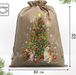 Мешочек подарочный новогодний с термонаклейкой 30х40 см