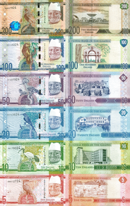 Гамбия 5 - 200 даласи 2015 Набор 6 банкнот UNC
