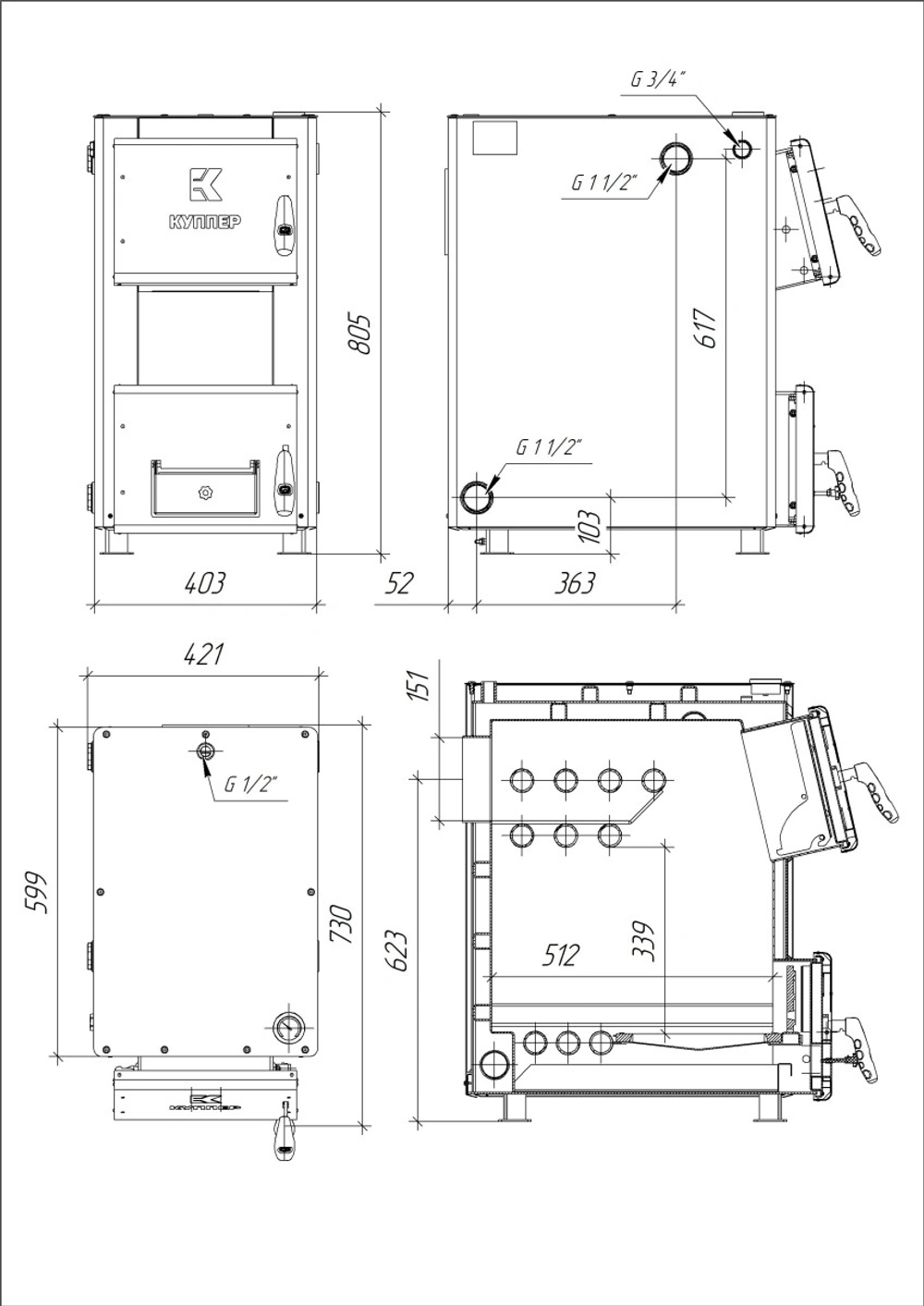 Отопительный котел Куппер ОК-20 (2.0) + Газовая горелка АГГ-26 К