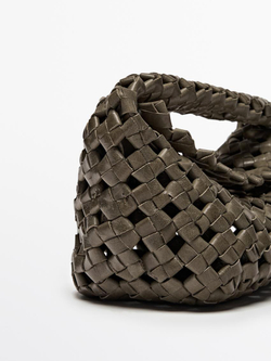 Massimo Dutti Плетеная мини-сумка из кожи наппа, хаки