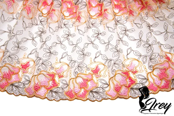 05-130 Вышивка на неэл. сетке 24 см, телесный/коралл/розовый