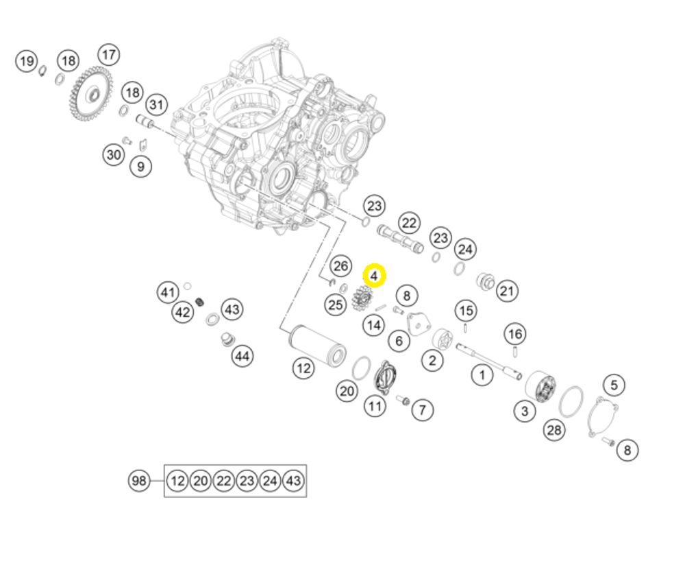Шестерня масляного насоса KTM, HQV, GASGAS 14T 250/350 4T