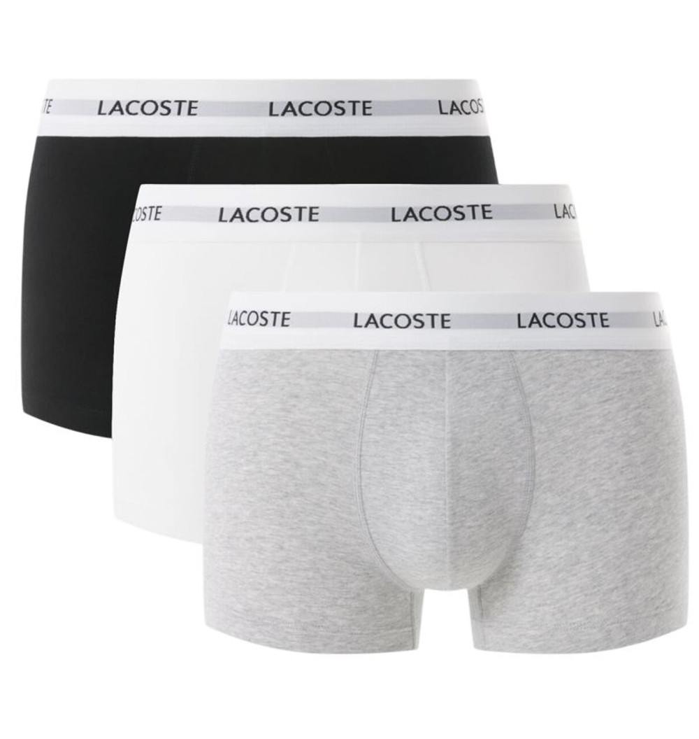 Боксерки теннисные Lacoste Stretch Cotton Trunks 3P - black/white/grey