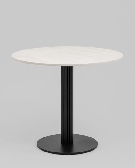 Стол круглый Фризбин D90, столешница МДФ ледяной камень, основание металл черный