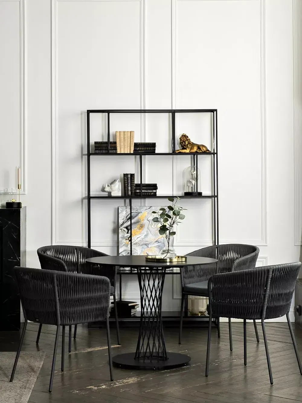 "Диего" обеденная группа на 4 персоны со стульями "Бордо" плетения колос, столешница "серый гранит"