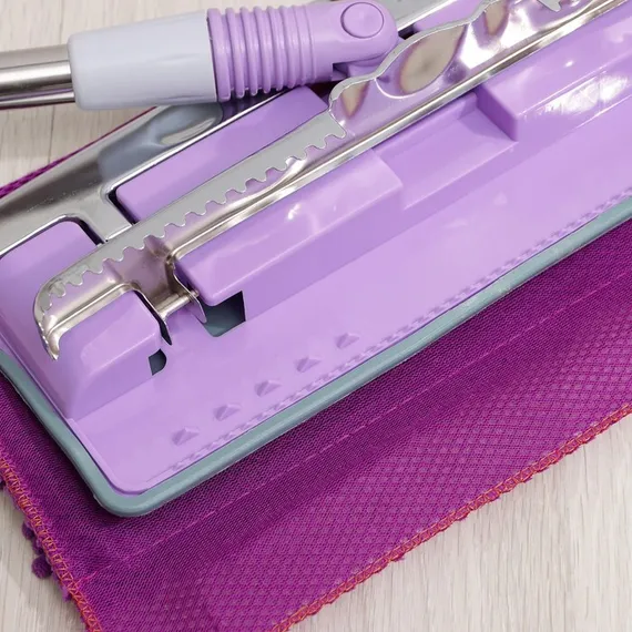 Швабра для мытья пола плоская, насадка из микрофибры букли 35×15 см, телескопическая стальная ручка 84-125 см