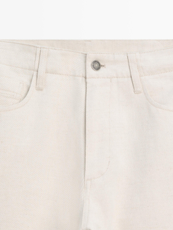 Massimo Dutti Брюки из хлопка и льна с пятью карманами, кремовый