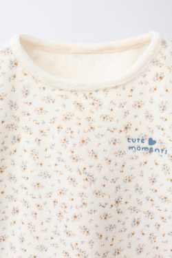 ZARA ВЕЛЮРОВАЯ ПИЖАМА С ЦВЕТАМИ, ЭКРЮ