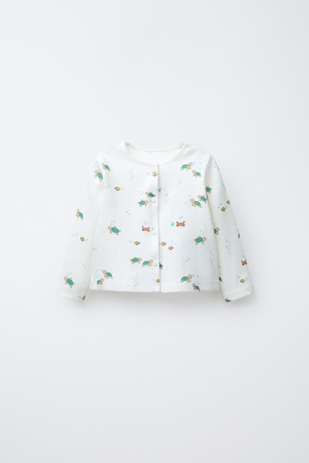 ZARA КОМПЛЕКТ ИЗ КАРДИГАНА И БОДИ С АЖУРНЫМ УЗОРОМ И ПРИНТОМ «МОРЕ», ЖЕЛТОВАТО-БЕЛЫЙ