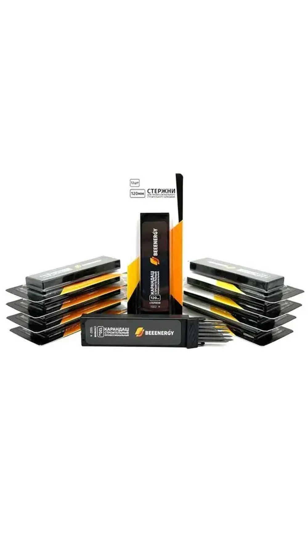 Набор грифелей 6 шт. для строительного карандаша "Beeenergy" в выдвижном пенале (твердость2B)