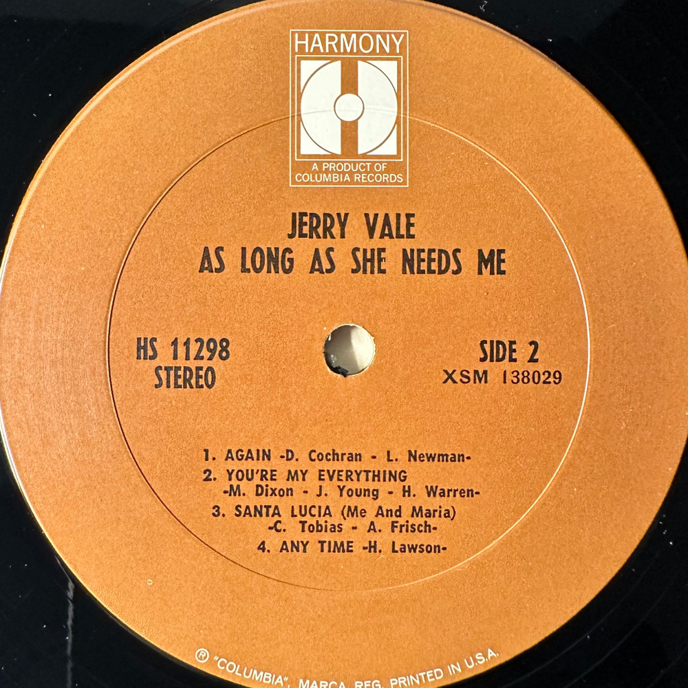 Jerry Vale ‎– As Long As She Needs Me (США 1969г.)