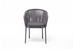 "Бордо" стул плетеный из роупа, каркас алюминий темно-серый (RAL7024) муар, роуп серый 15мм, ткань темно-серая 027