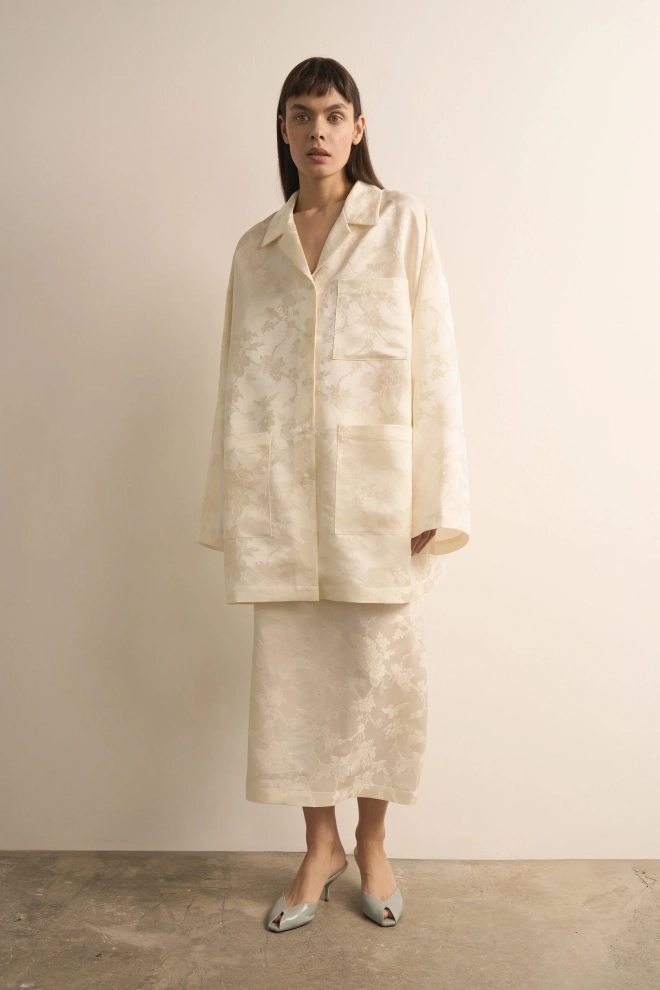 Просторная рубашка из шелка-жаккарда