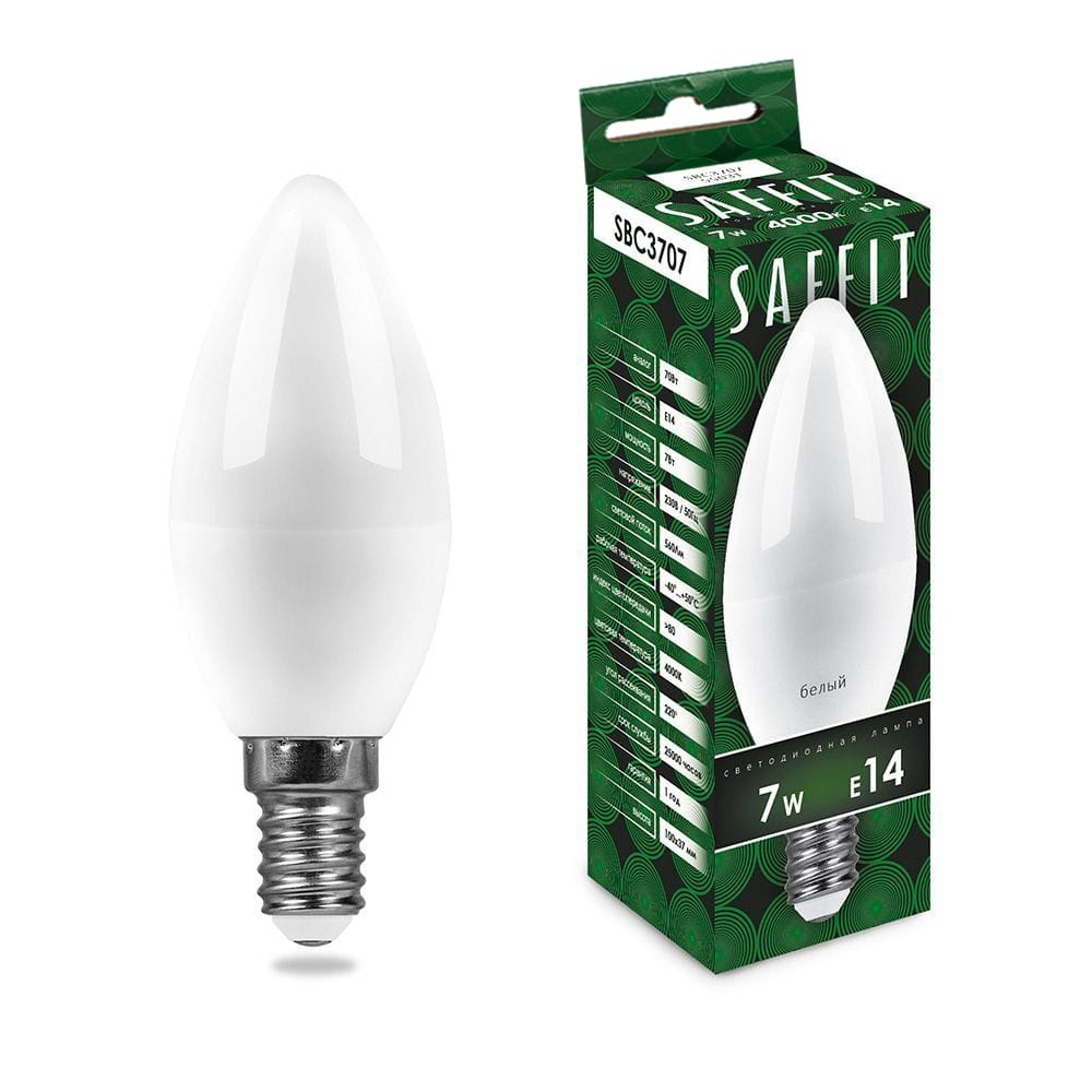 Лампа светодиодная LED SAFFIT свеча SBС3707 7W Е14 С37 6400K