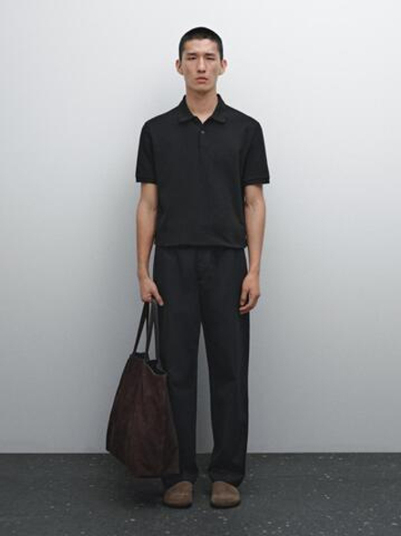 Massimo Dutti Футболка-поло из хлопка, черный