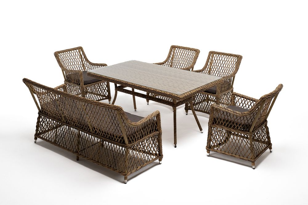 "Катания" обеденная группа плетеная на 6 персон, цвет соломенный