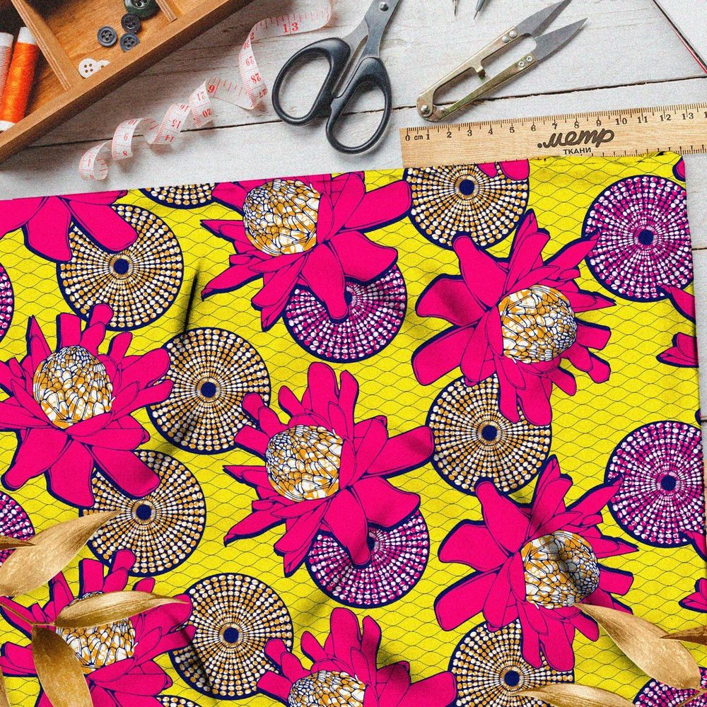 Ткань бифлекс яркие абстрактные круги цветы
